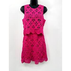 Caroline Constas pink crochet two piece skirt set